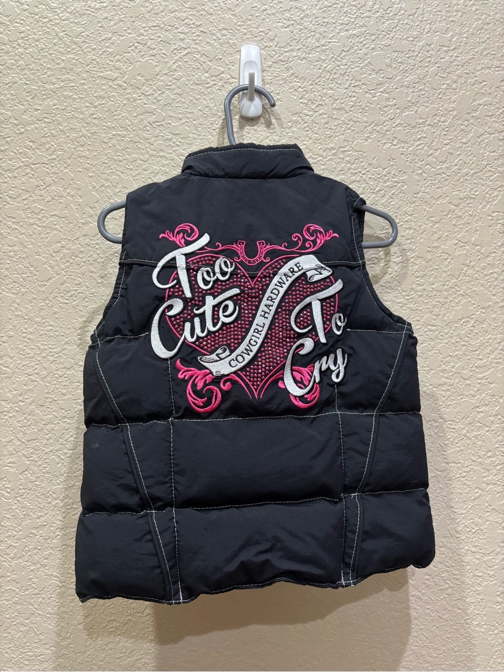 Cowgirl Hardware Kids Too Cute To Cry Embroidered Rhinestone Puffer Vest 2T